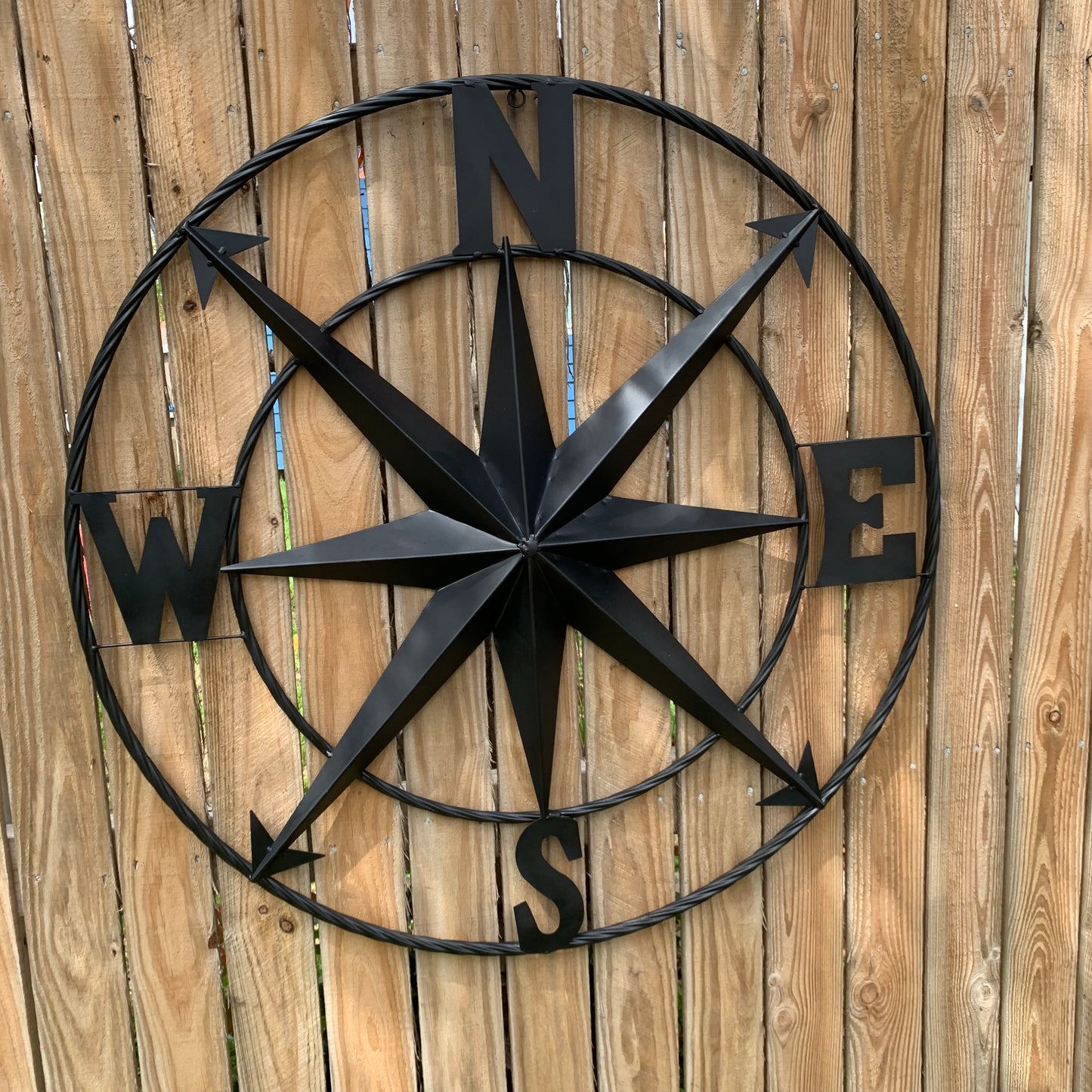 36" COMPASS RUSTIC BLACK METAL SIGN WALL ART WESTERN HOME DECOR HANDMADE NEW