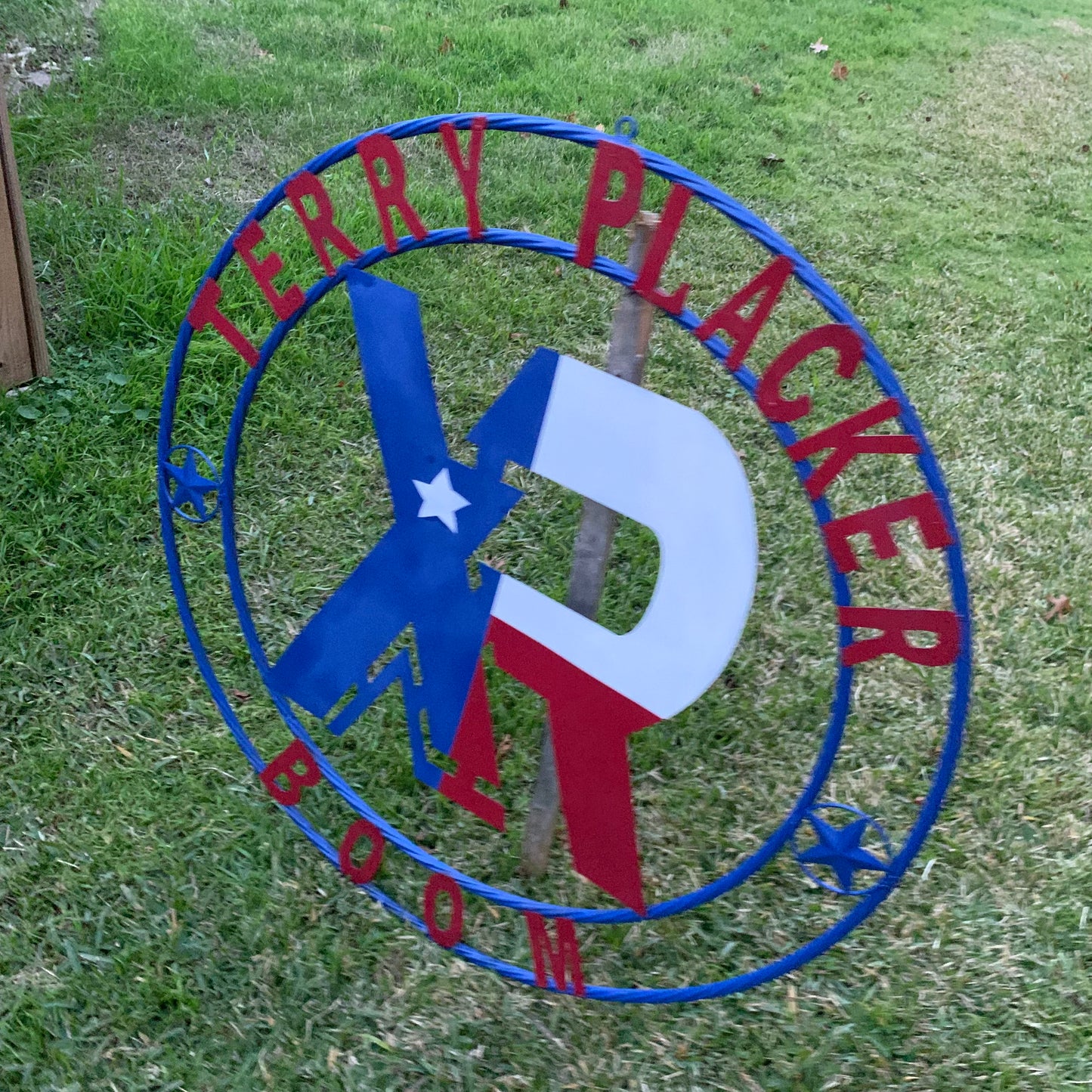 #EH11299 CUSTOM NAME XR ROOFING STYLE SIGN RED,WHITE & BLUE TEXAS FLAG LOGO HANDMADE