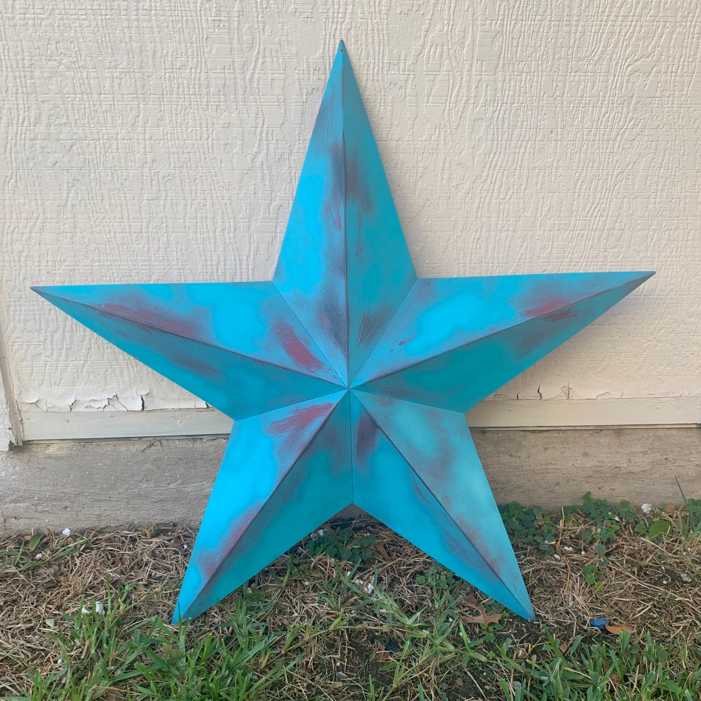 #EH10540 TURQUOISE DISTRESSED TWO TONE BARN STAR METAL ART WESTERN HOME DECOR HANDMADE NEW