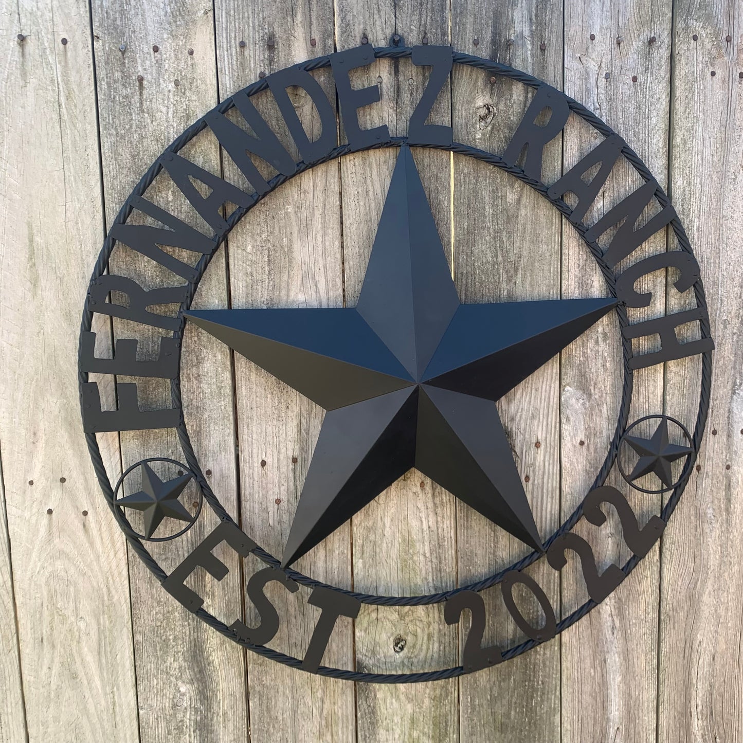 FERNANDEZ RANCH STYLE YOUR CUSTOM NAME STAR BARN STAR METAL LONE STAR WESTERN HOME DECOR RUSTIC BLACK HANDMADE 24",32",36",50"