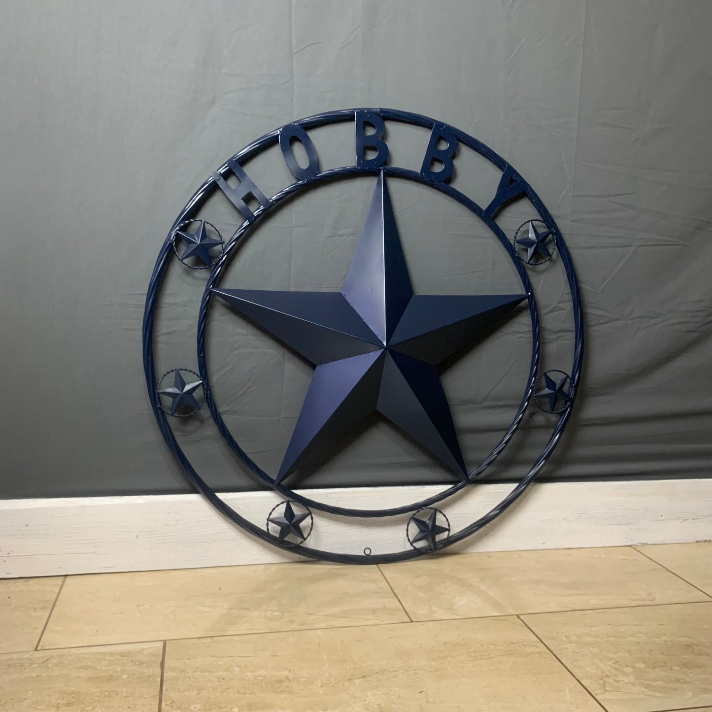 HOBBY STYLE CUSTOM NAME STAR BARN METAL STAR 3d TWISTED ROPE RING WESTERN HOME DECOR RUSTIC NAVY BLUE HANDMADE 24",32",36",50"