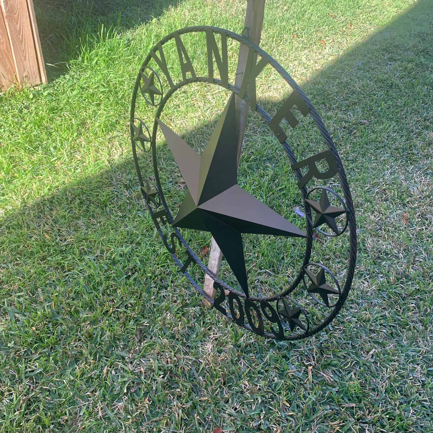 YANKER STYLE CUSTOM NAME STAR BARN METAL STAR 3d TWISTED ROPE RING WESTERN HOME DECOR RUSTIC BLACK HANDMADE 24",32",36",50"