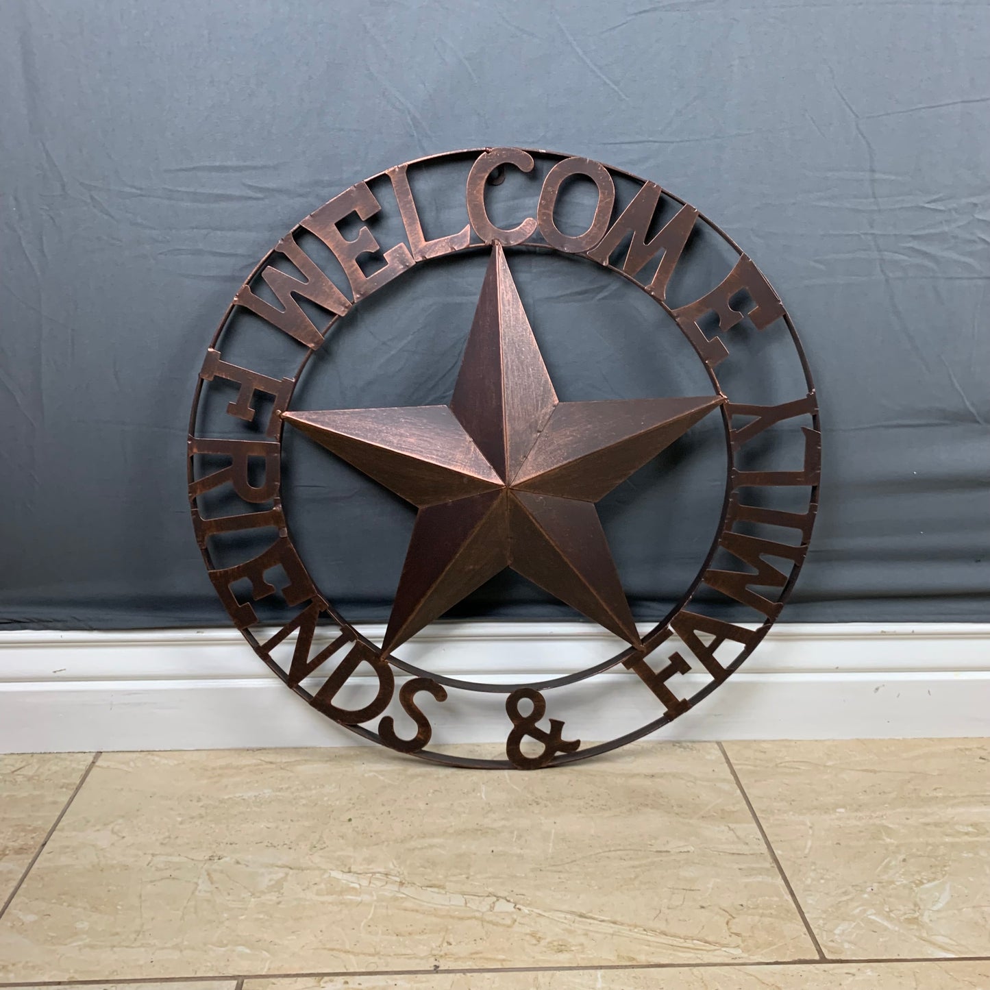 WELCOME FRIENDS FAMILY BARN METAL STAR WALL ART BRONZE WESTERN HOME DECOR HANDMADE NEW #EH13339
