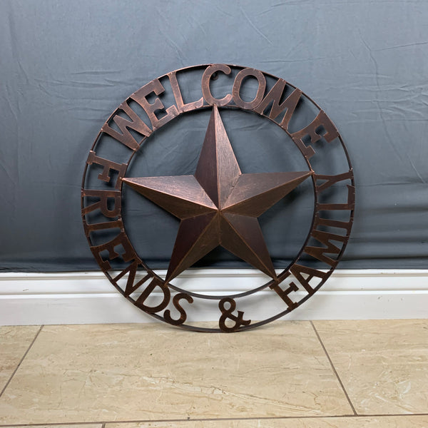 WELCOME FRIENDS FAMILY BARN METAL STAR WALL ART WESTERN HOME DECOR HANDMADE NEW