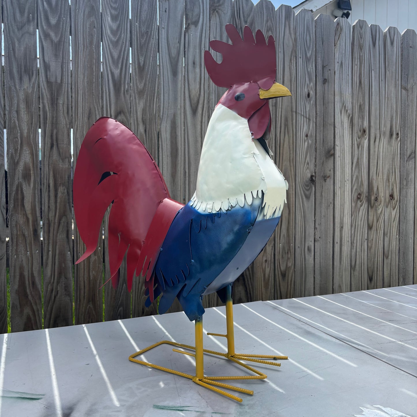 ROOSTER RED WHITE BLUE PATRIOTIC GARDEN METAL SCULPTURE WESTERN HOME DECOR ORNAMENT HANDMADE #34-003 18",30",40"
