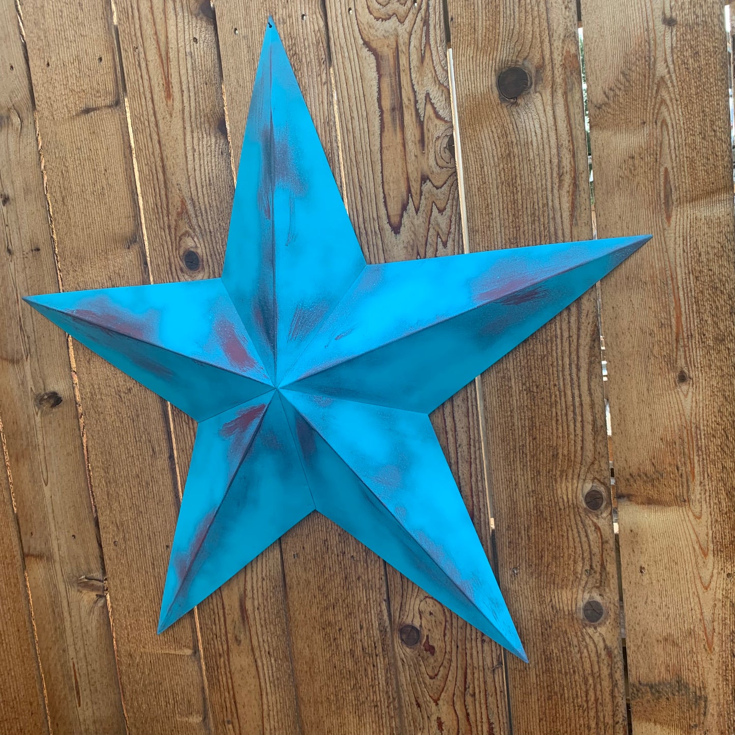 #EH10540 TURQUOISE DISTRESSED TWO TONE BARN STAR METAL ART WESTERN HOME DECOR HANDMADE NEW