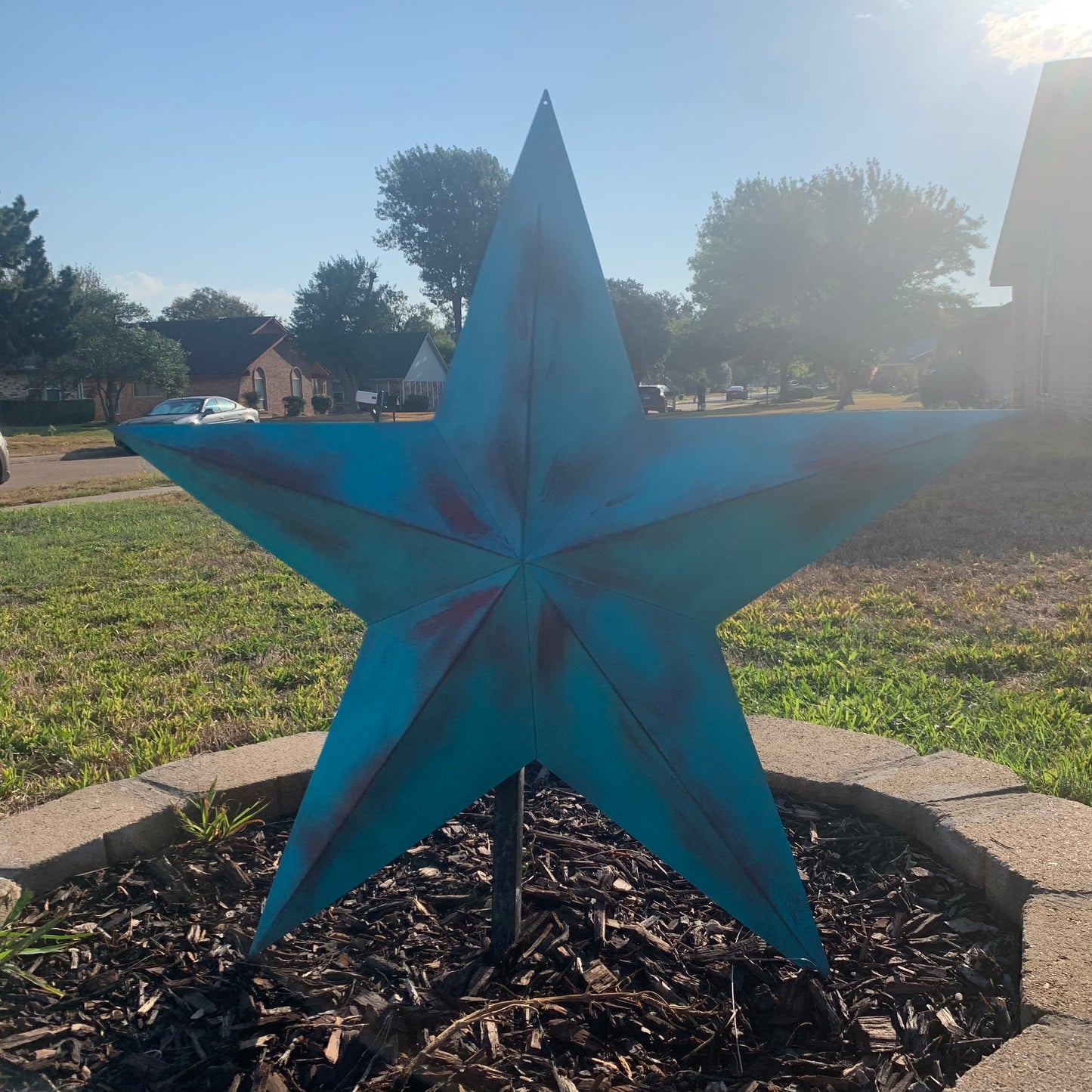 #EH10540 TURQUOISE DISTRESSED TWO TONE BARN STAR METAL ART WESTERN HOME DECOR HANDMADE NEW