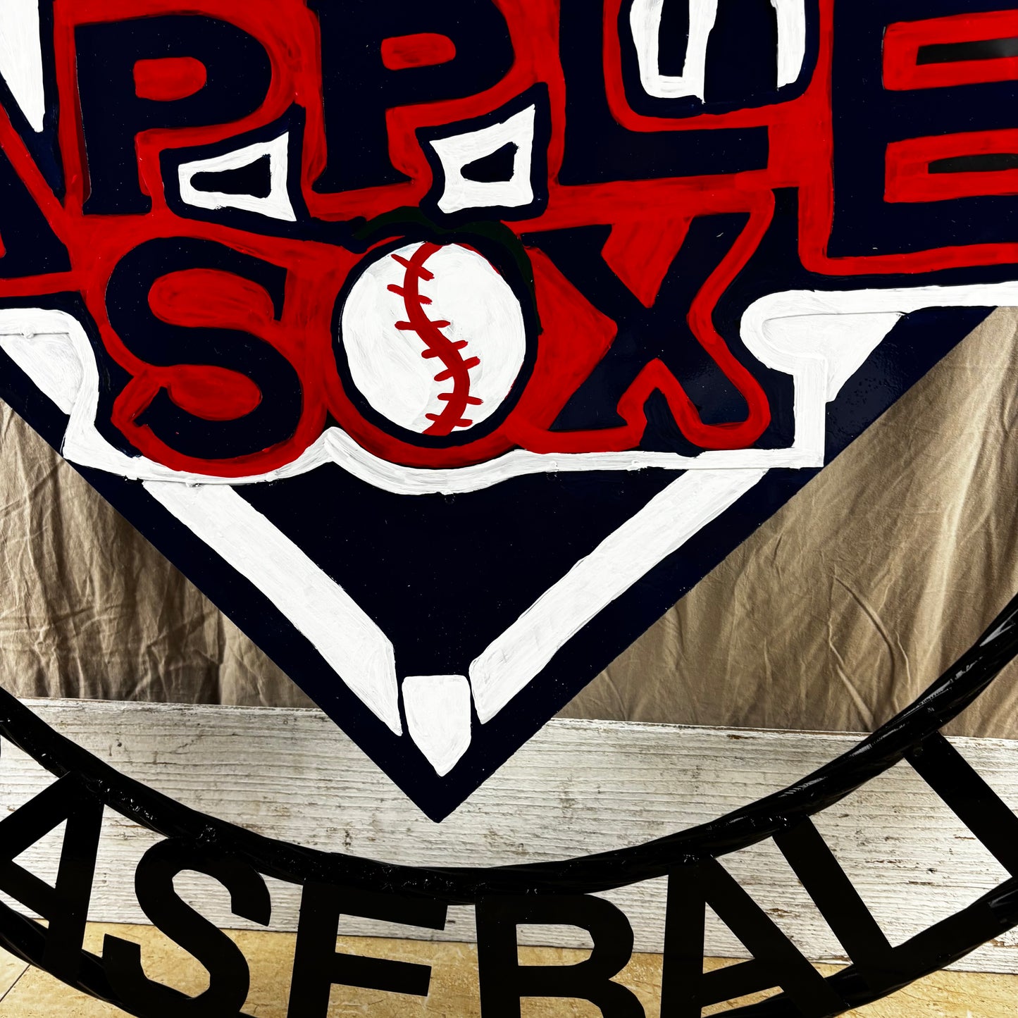 APPLE SOX BASEBALL CUSTOM METAL VINTAGE CRAFT SIGN TEAM NAVY BLUE WHITE RED HANDMADE