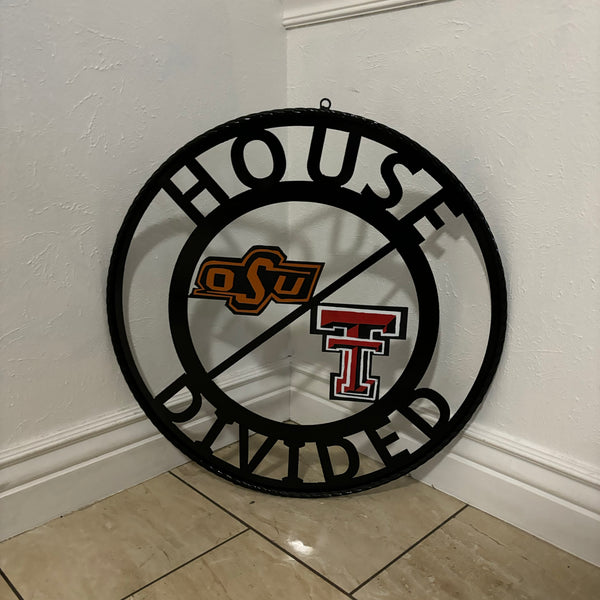 HOUSE DIVIDED OSU & TECH CUSTOM VINTAGE METAL CRAFT WALL ART RUSTIC TEAM SIGN HANDMADE 18",24",32",36