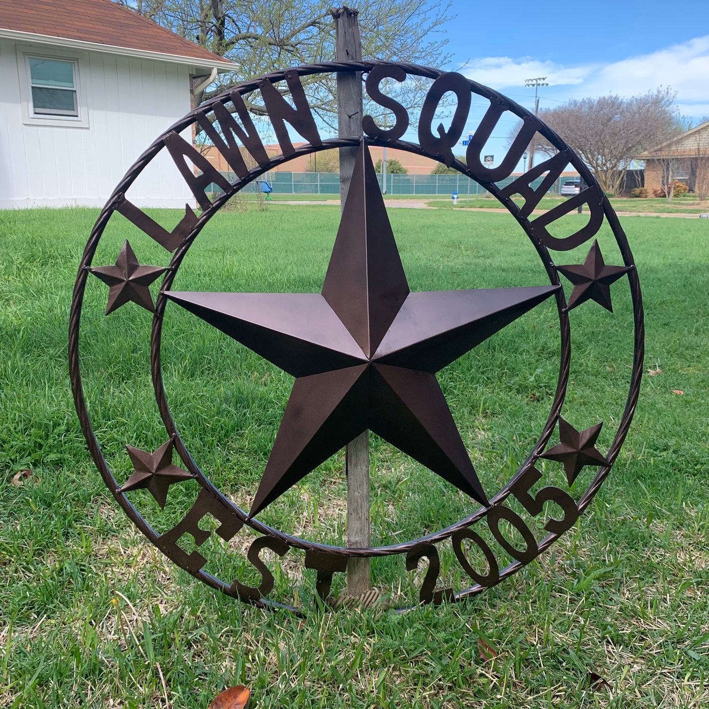 LAWN SQUAD STYLE CUSTOM BARN STAR NAME YOUR CUSTOM NAME STAR METAL NAME BARN STAR WITH TWISTED ROPE RING DESIGN METAL WALL 3d STAR ART WESTERN HOME DECOR RUSTIC BRONZE NEW