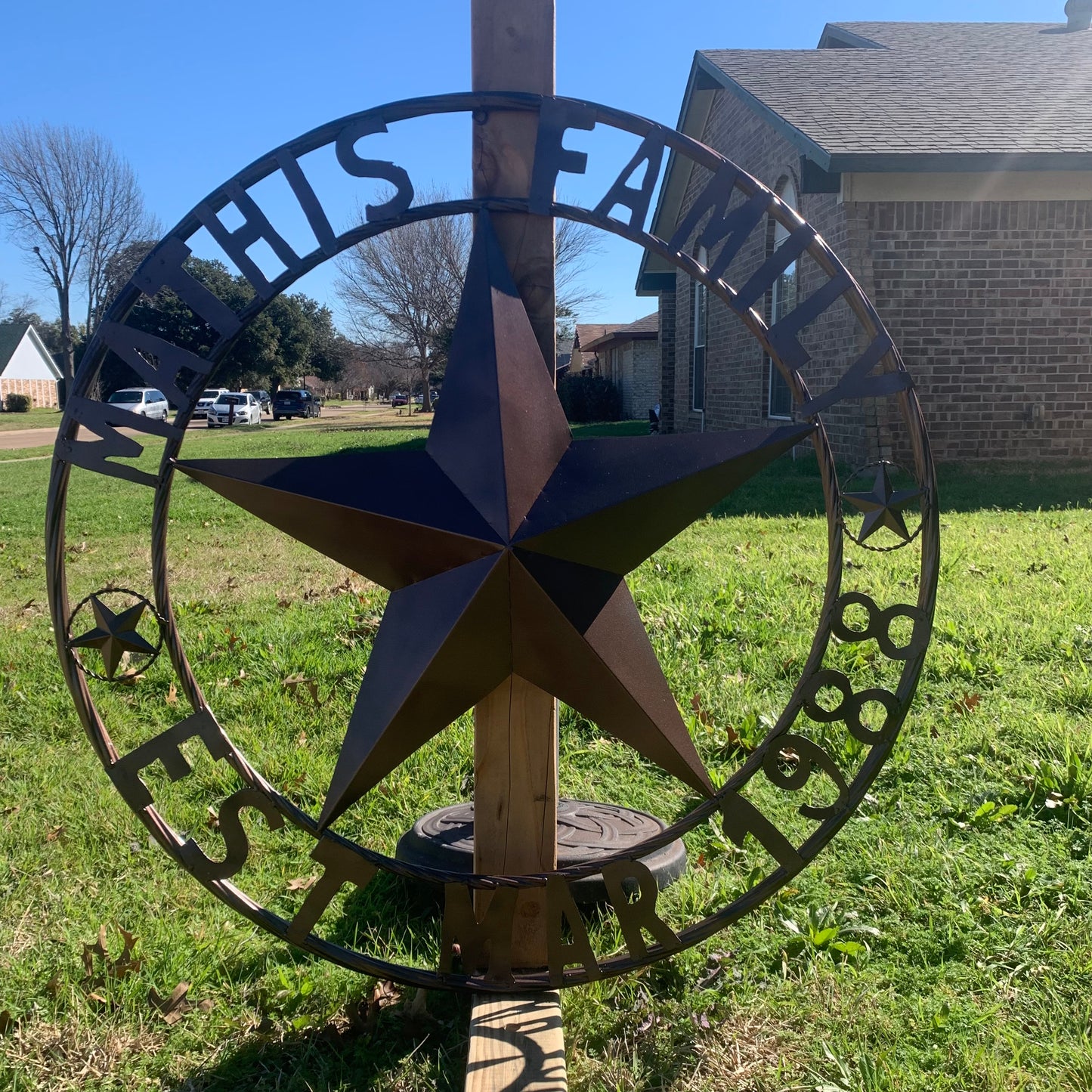 MATHIS STYLE CUSTOM NAME STAR BARN STAR 3d METAL LONESTAR TWISTED ROPE RING WESTERN HOME DECOR RUSTIC BRONZE COPPER HANDMADE 24",32",36",50"