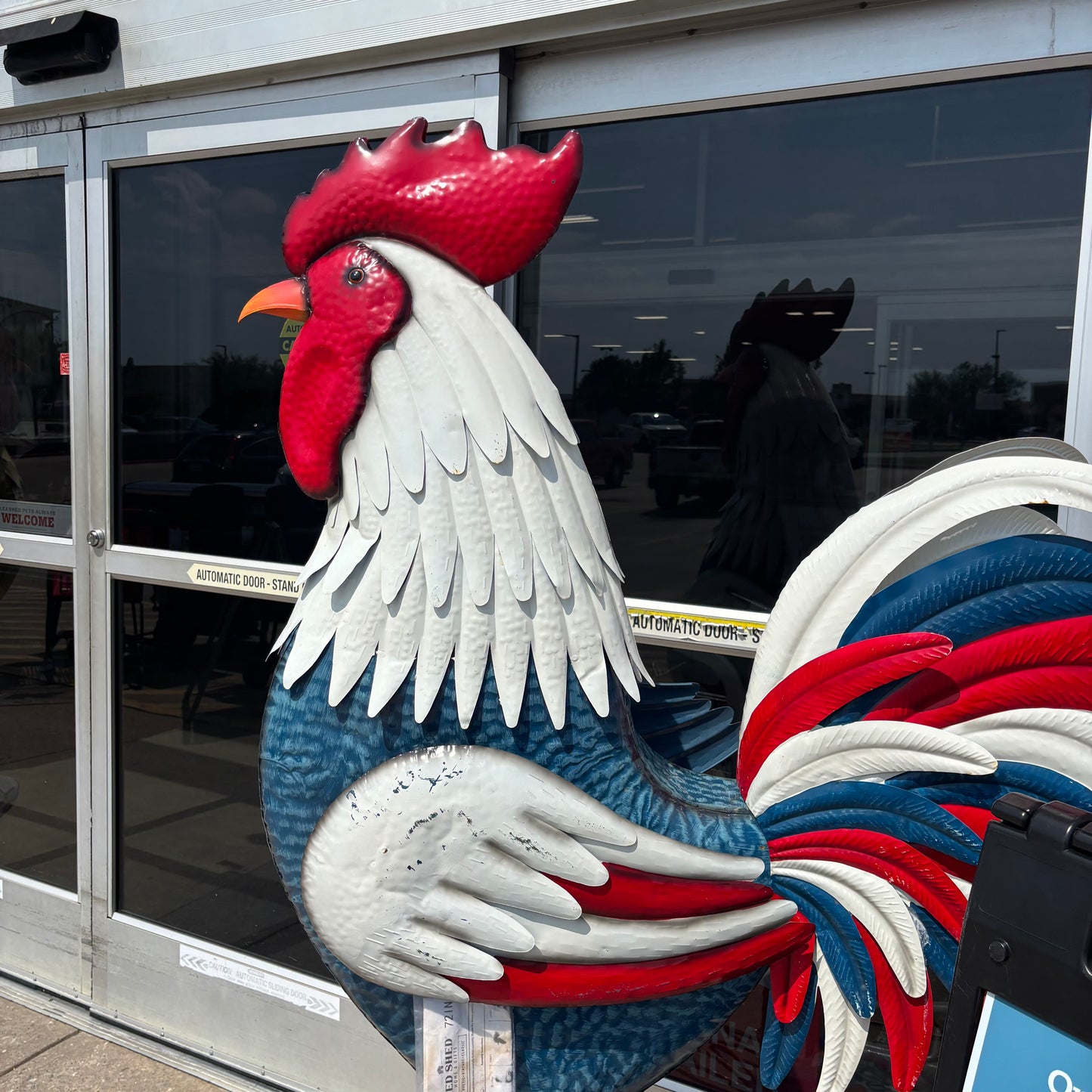 PATRIOTIC ROOSTER CHICKEN GARDEN ANIMAL SCULPTURE METAL DECOR HANDMADE