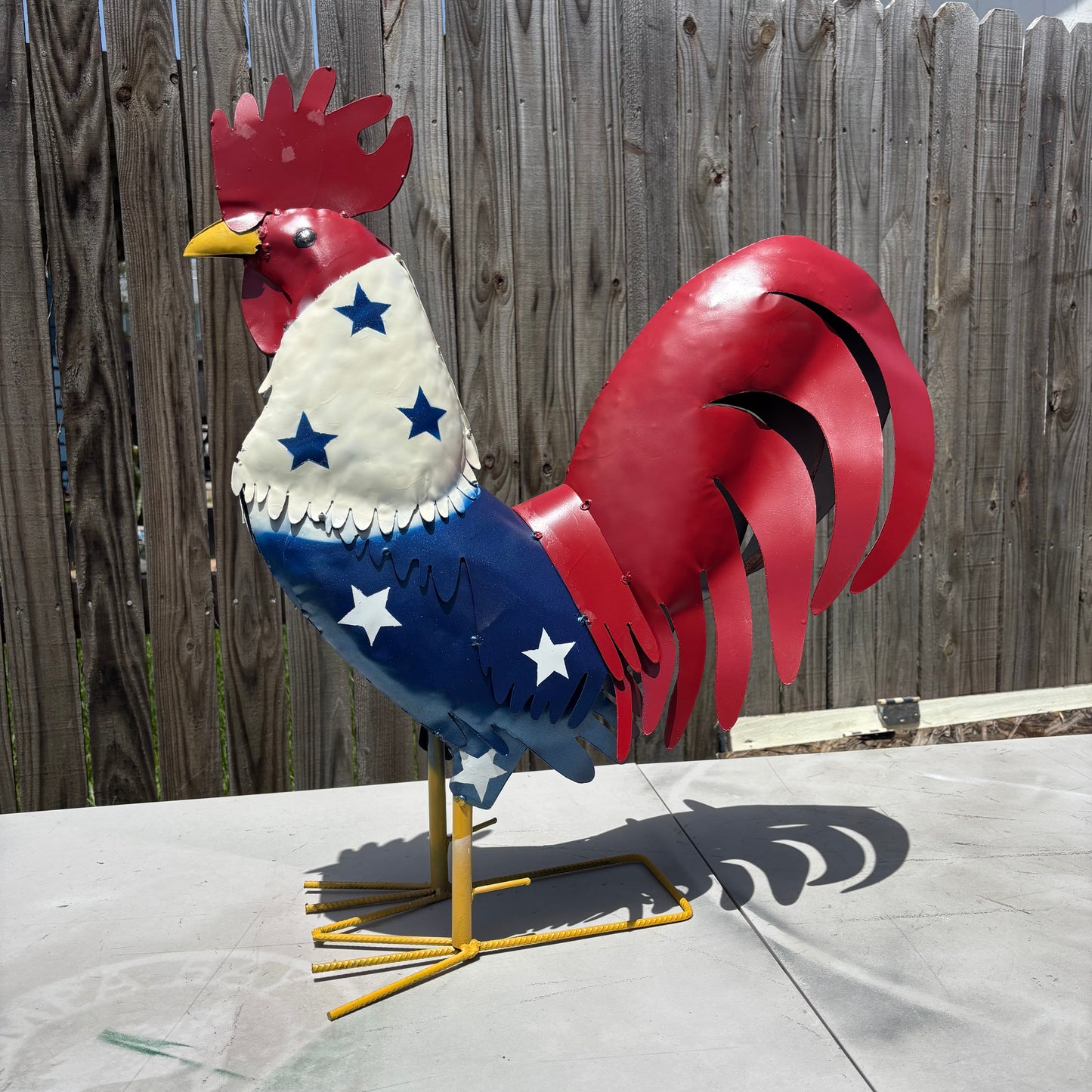 USA FLAG ROOSTER AMERICAN RED WHITE BLUE PATRIOTIC GARDEN METAL SCULPTURE WESTERN HOME DECOR ORNAMENT HANDMADE #34-003