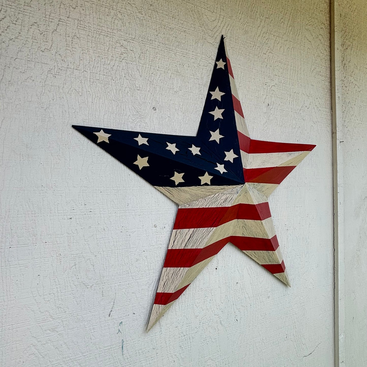 USA FLAG STAR CRACKLE RED IVORY NAVY BLUE METAL BARN STAR METAL WALL ART WESTERN HOME DECOR HANDMADE NEW