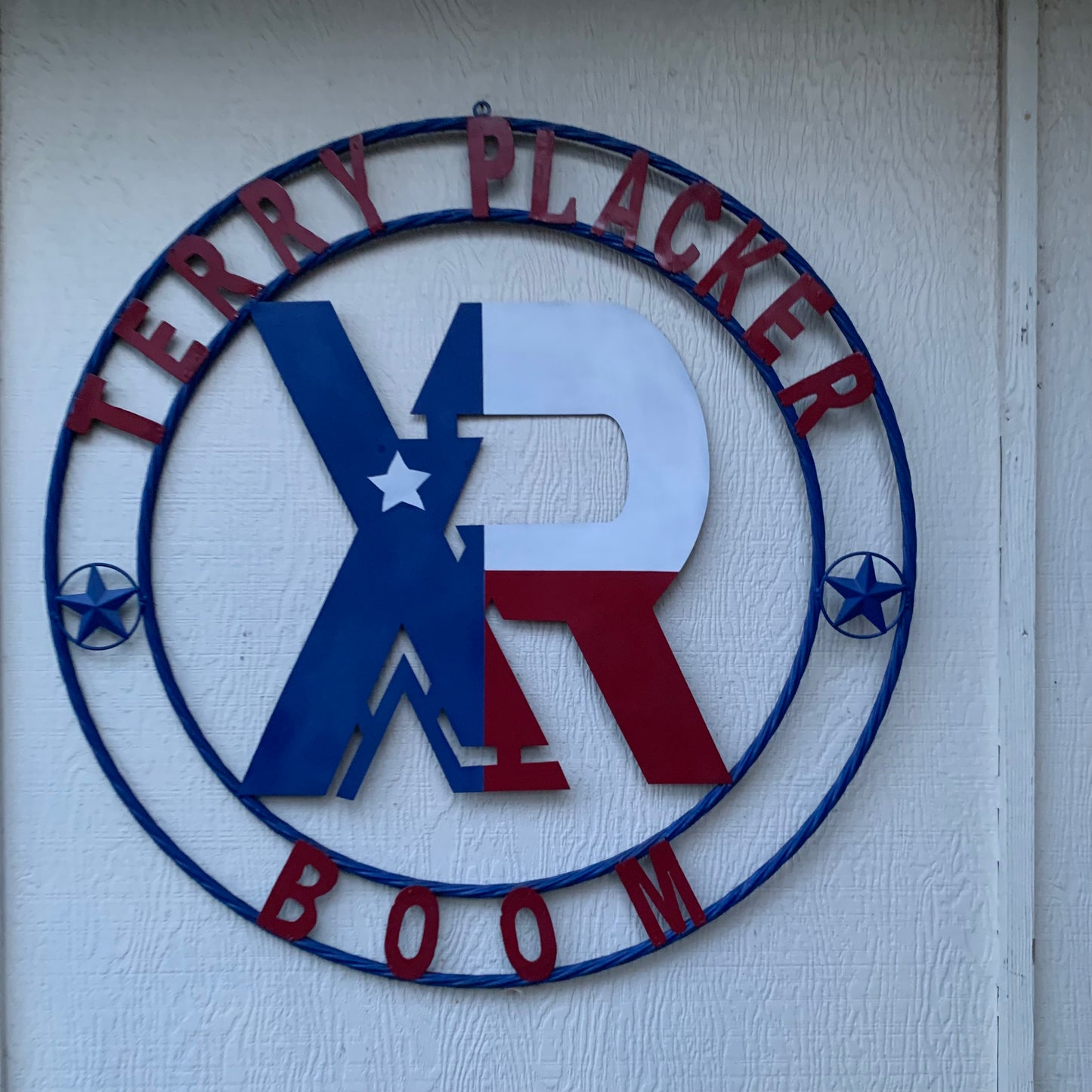 #EH11299 CUSTOM NAME XR ROOFING STYLE SIGN RED,WHITE & BLUE TEXAS FLAG LOGO HANDMADE