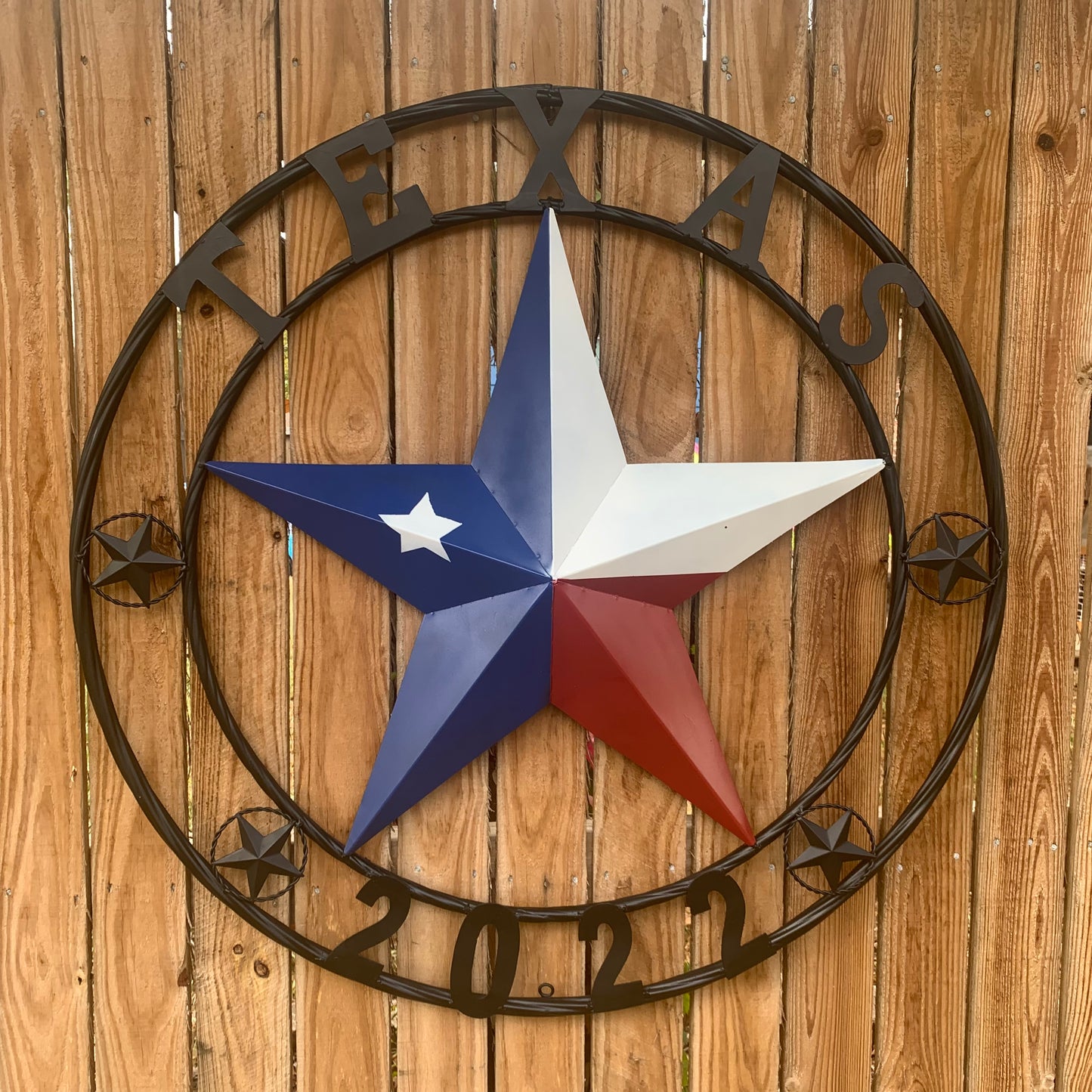 TEXAS 2022 STYLE CUSTOM NAME BARN STAR METAL LONESTAR 3d TWISTED BLACK ROPE RING WESTERN HOME DECOR   HANDMADE 24",32",36"