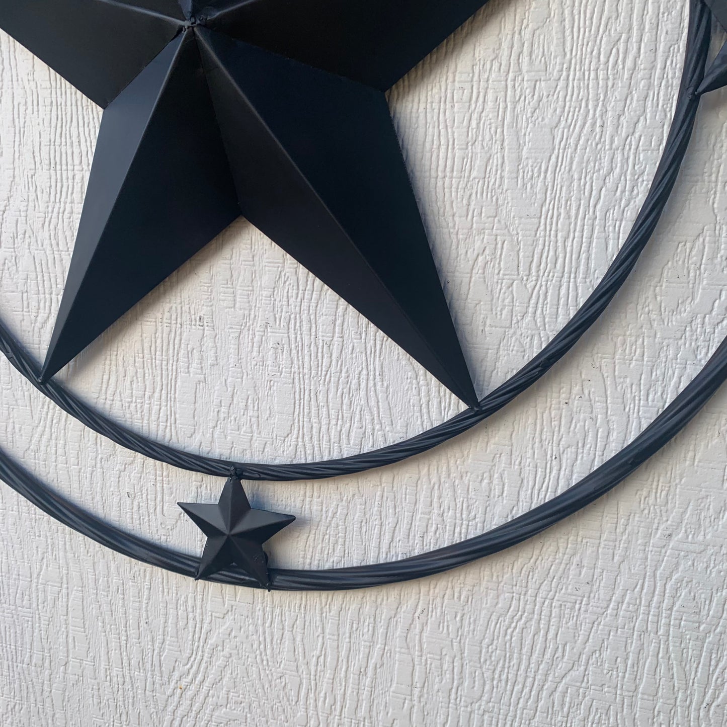TEXAS LONESTAR WITH 3 SMALL STARS BARN STAR METAL RUSTIC BLACK TWISTED ROPE RING WESTERN HOME DECOR HANDMADE NEW