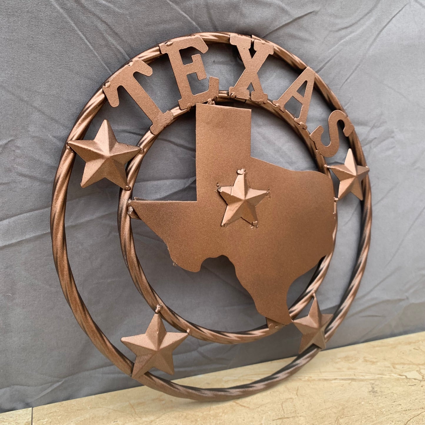 12" STATE OF TEXAS MAP RUSTIC BRONZE TWISTED RING METAL SIGN WESTERN HOME DECOR HANDMADE NEW