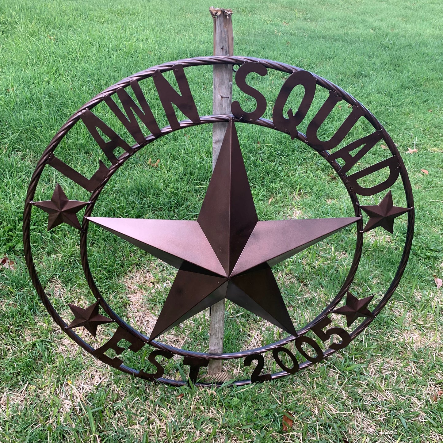 LAWN SQUAD STYLE CUSTOM BARN STAR NAME YOUR CUSTOM NAME STAR METAL NAME BARN STAR WITH TWISTED ROPE RING DESIGN METAL WALL 3d STAR ART WESTERN HOME DECOR RUSTIC BRONZE NEW