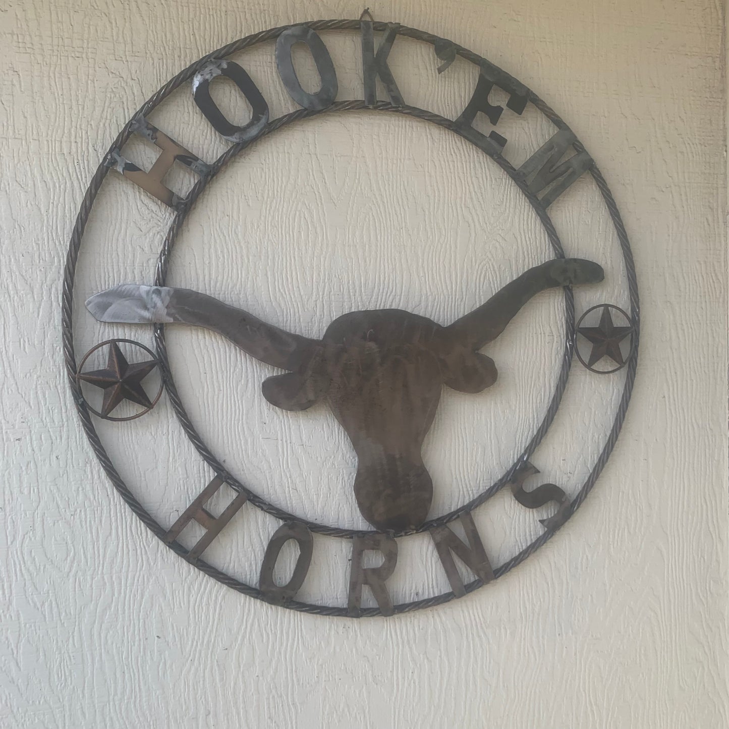 HOOKEM HORNS & LONE STAR TEXAS LONGHORNS HOOK EM RAW METAL UNPAINTED CUSTOM VINTAGE CRAFT WALL ART TEAM SIGN HANDMADE