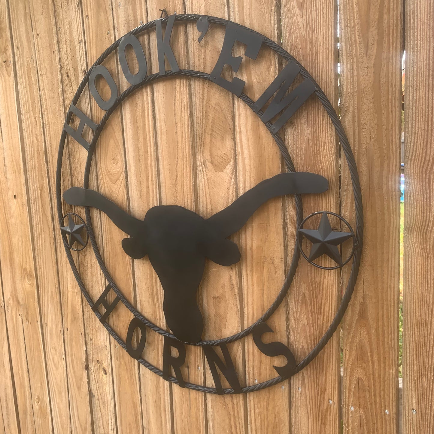 HOOKEM HORNS WITH LONE STAR TEXAS LONGHORNS HOOK EM BLACK METAL CUSTOM VINTAGE CRAFT WALL ART TEAM SIGN HANDMADE
