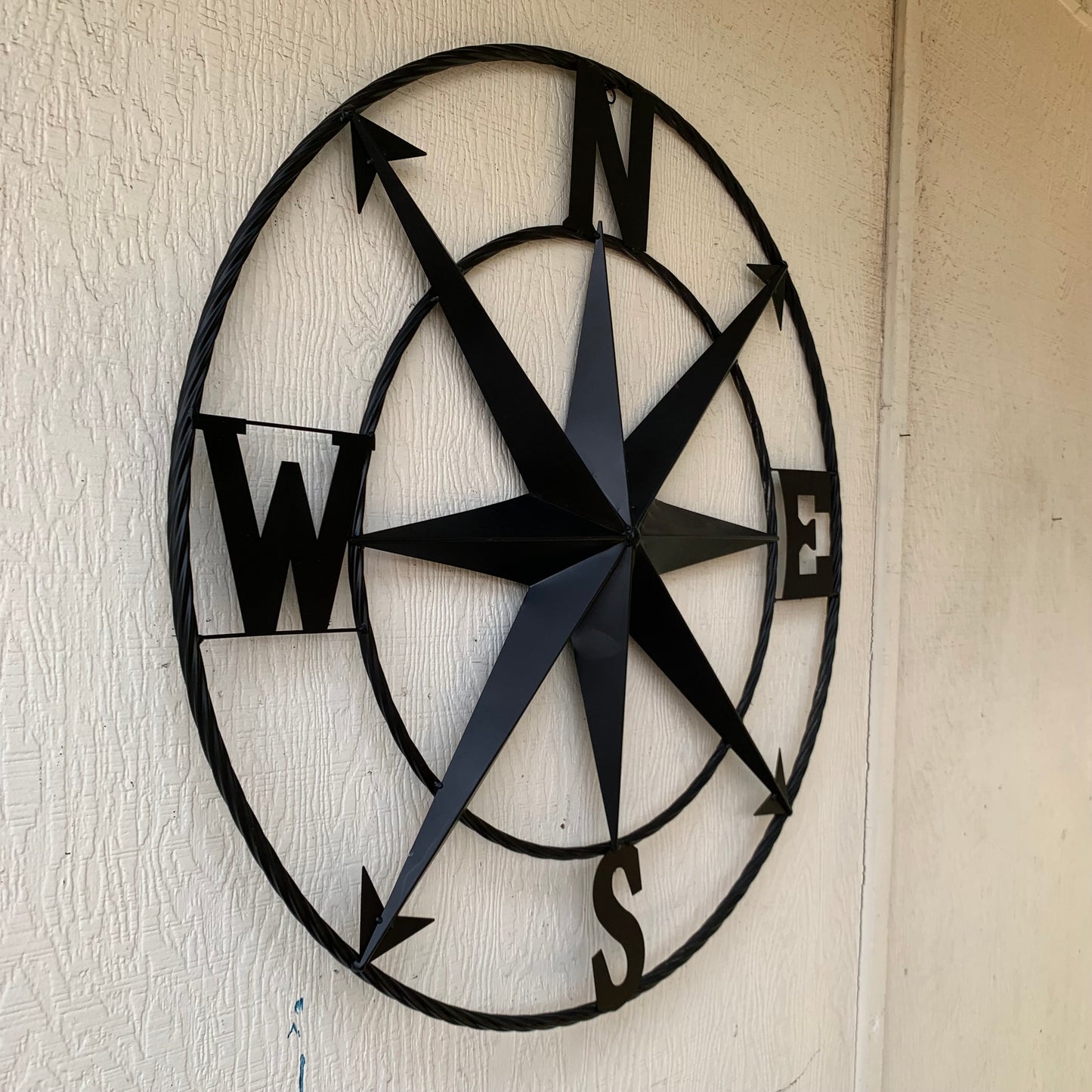 36" COMPASS RUSTIC BLACK METAL SIGN WALL ART WESTERN HOME DECOR HANDMADE NEW