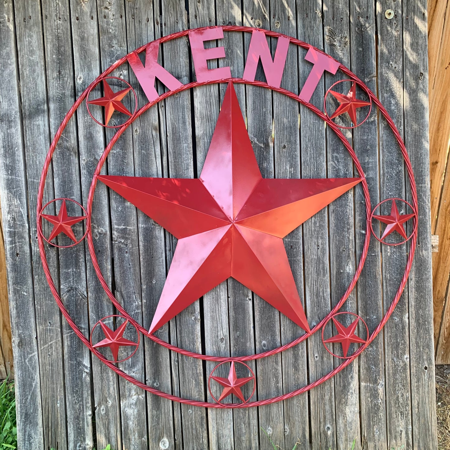 KENT STYLE YOUR CUSTOM STAR METAL NAME RUSTIC BURGUNDY RED CUSTOM 3d STAR METAL NAME BARN STAR TWISTED ROPE RING DESIGN METAL WALL ART HOME DECOR ANY SIZE