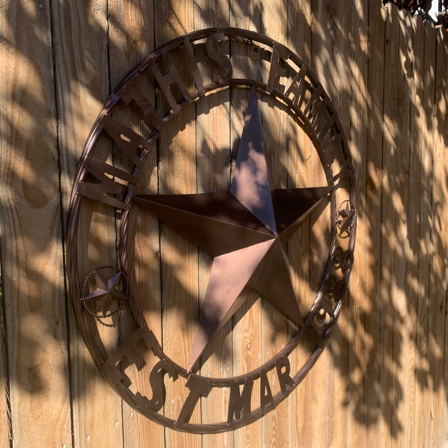 MATHIS STYLE CUSTOM NAME STAR BARN STAR 3d METAL LONESTAR TWISTED ROPE RING WESTERN HOME DECOR RUSTIC BRONZE COPPER HANDMADE 24",32",36",50"