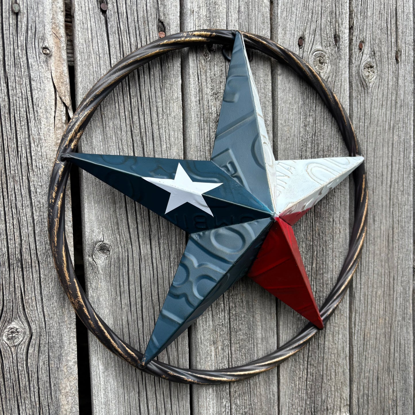 RED WHITE BLUE LICENSE PLATE METAL BARN LONESTAR WESTERN HOME DECOR HANDMADE EH13325