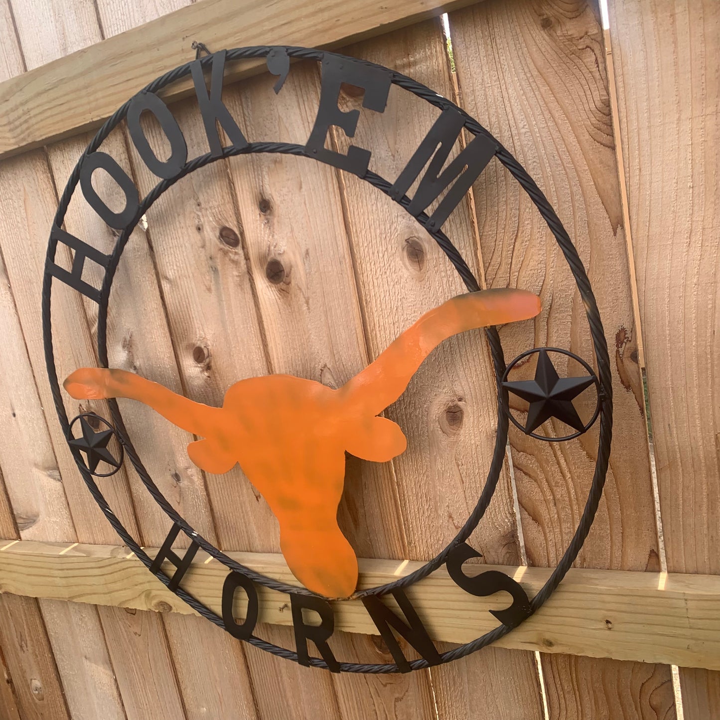 HOOKEM HORNS WITH LONE STAR TEXAS LONGHORNS HOOK EM METAL CUSTOM VINTAGE CRAFT WALL ART TEAM SIGN HANDMADE