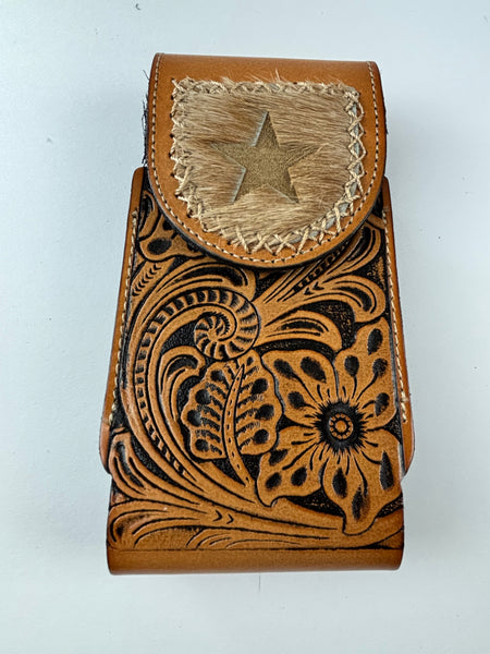 7" STAR LEATHER HOLSTER TAN BROWN STAR POUCH EXTRA LARGE  BELT LOOP CELL PHONE CASE UNIVERSAL OVERSIZE