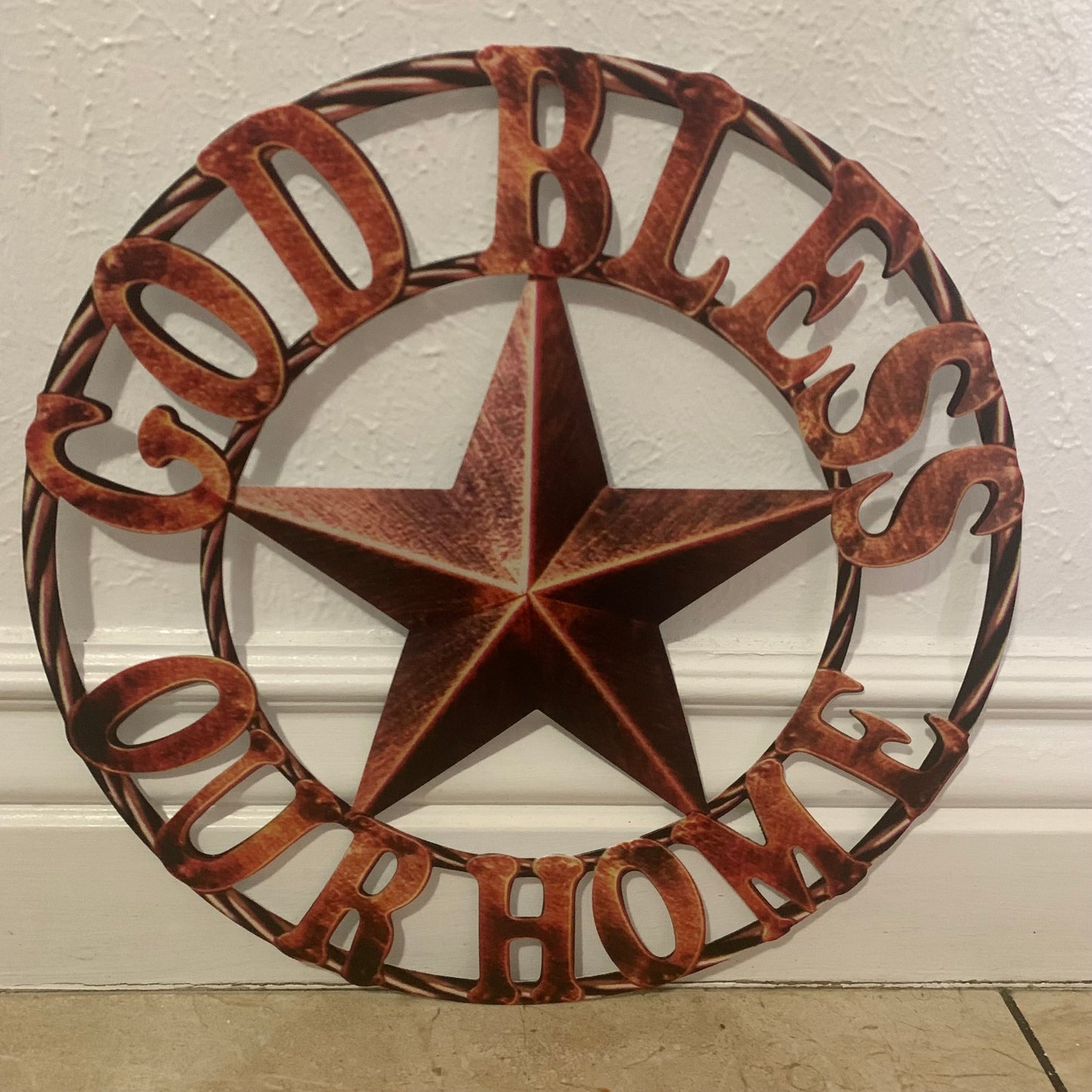12" GOD BLESS OUR HOME METAL FLAT 2D  STAR SIGN LASERCUT ART WESTERN HOME DECOR HANDMADE NEW #EH11364