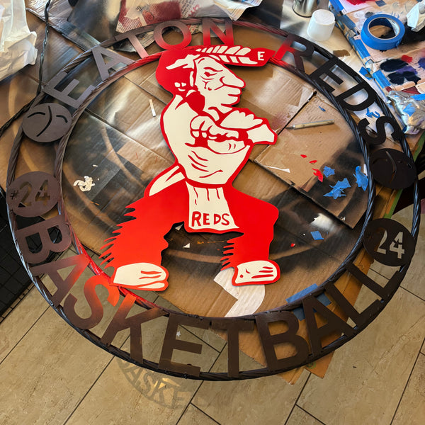 EATON REDS CUSTOM METAL VINTAGE CRAFT SIGN TEAM RED WHITE HANDMADE TO ORDER