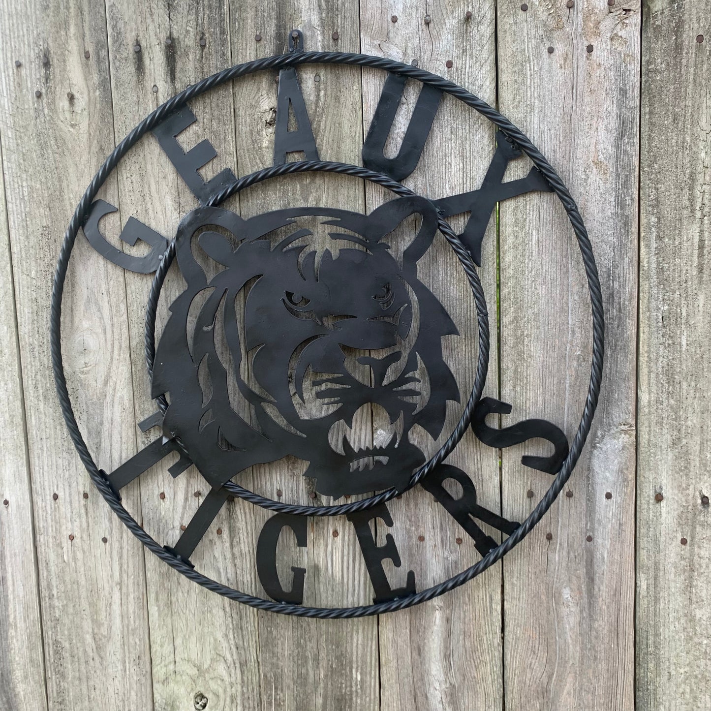 GEAUX TIGERS BLACK CUSTOM METAL VINTAGE CRAFT SIGN TEAM HANDMADE