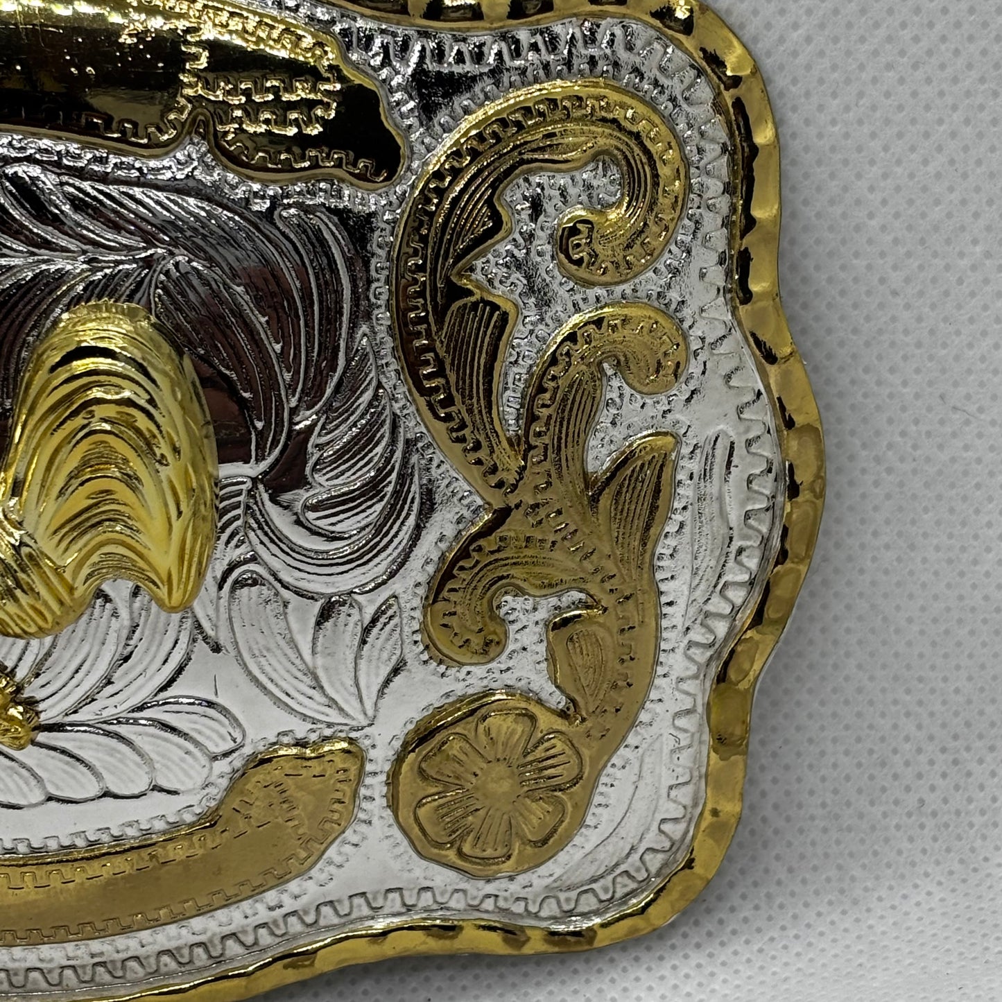 ROOSTER BELT BUCKLE GOLD SILVER WESTERN BUCKLE CRAFT HANDMADE 5.5" X 4" #EH13802
