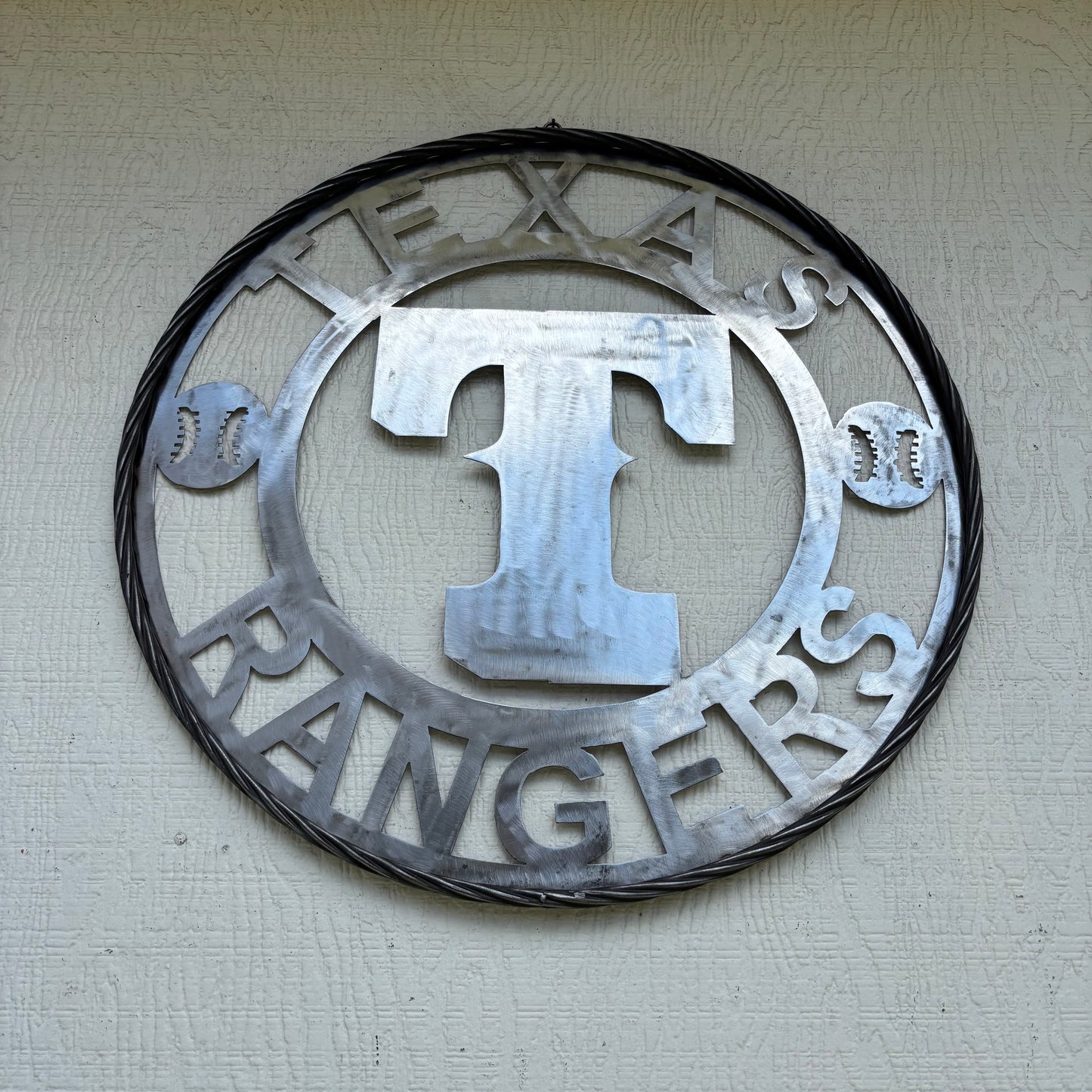 TEXAS RANGERS CUSTOM RAW METAL VINTAGE CRAFT TEAM SIGN TWISTED ROPE RING HANDMADE