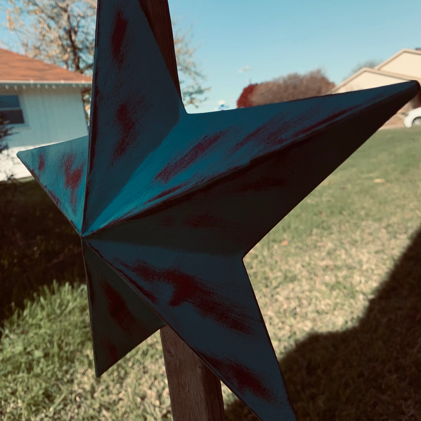 TURQUOISE DISTRESSED TWO TONE BARN STAR METAL ART WESTERN HOME DECOR HANDMADE NEW