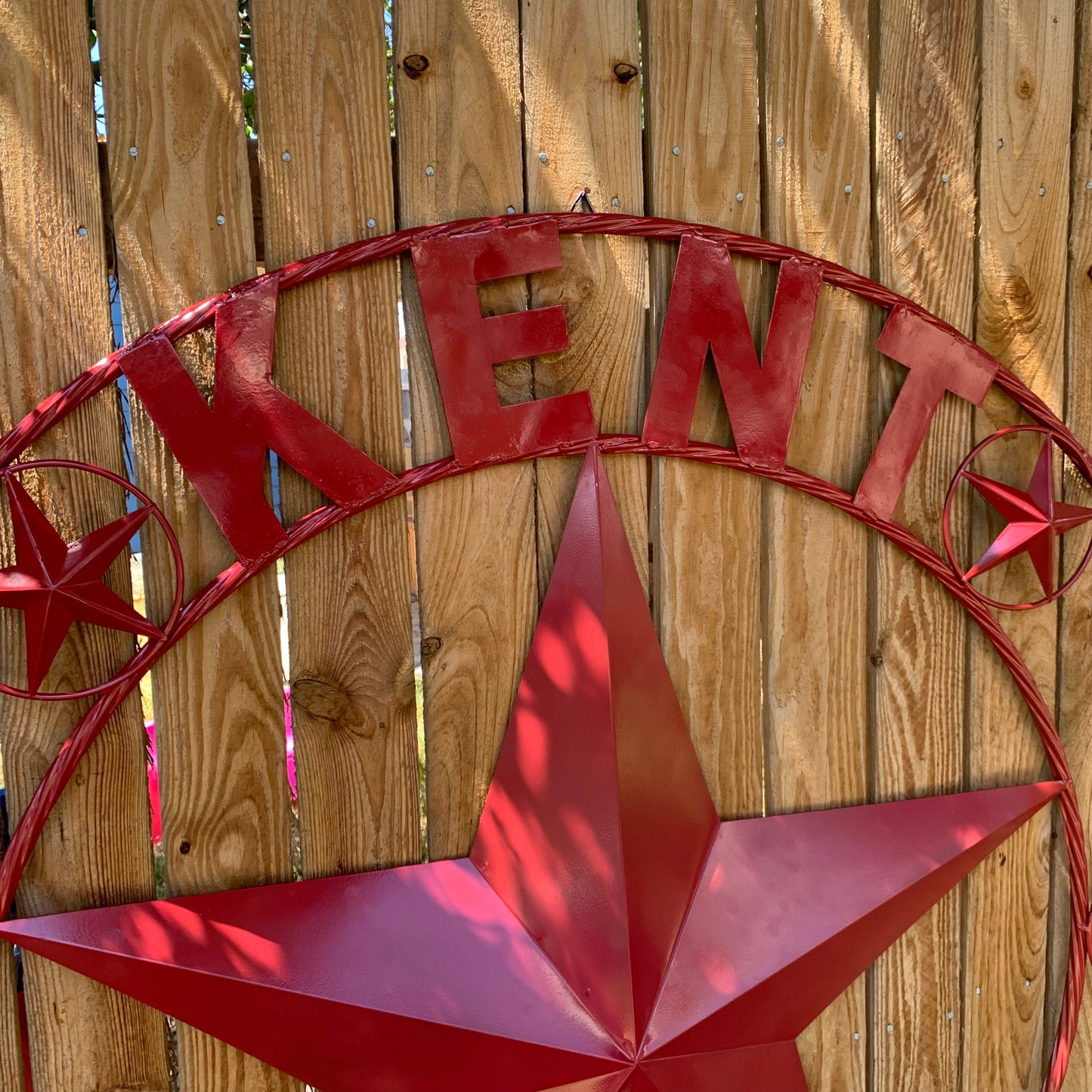 KENT STYLE YOUR CUSTOM STAR METAL NAME RUSTIC BURGUNDY RED CUSTOM 3d STAR METAL NAME BARN STAR TWISTED ROPE RING DESIGN METAL WALL ART HOME DECOR ANY SIZE
