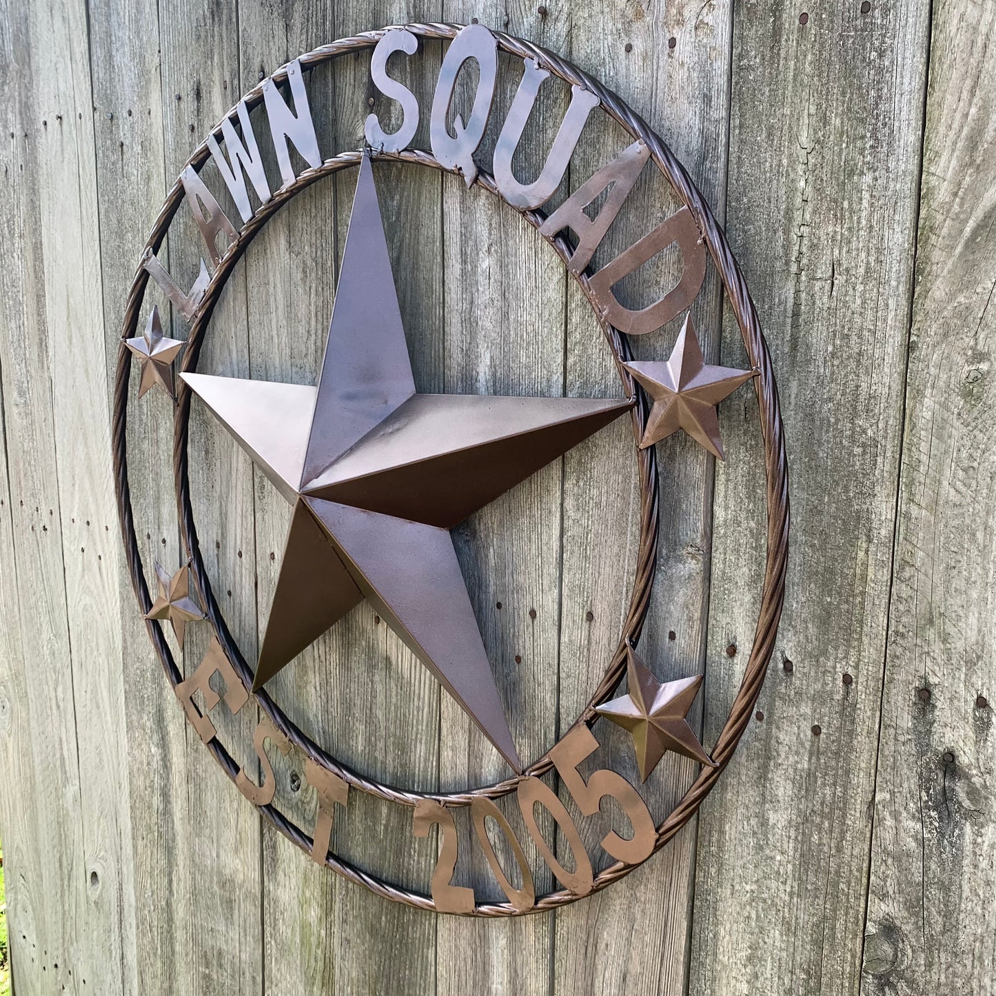 LAWN SQUAD STYLE CUSTOM BARN STAR NAME YOUR CUSTOM NAME STAR METAL NAME BARN STAR WITH TWISTED ROPE RING DESIGN METAL WALL 3d STAR ART WESTERN HOME DECOR RUSTIC BRONZE NEW