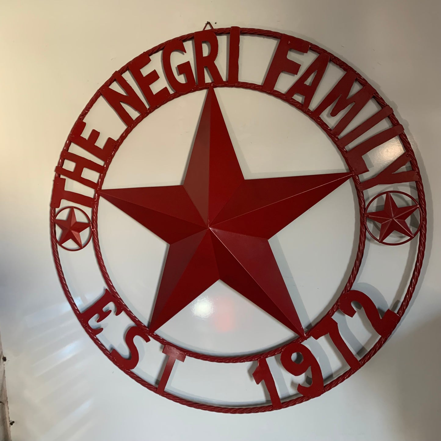NEGRI FAMILY STYLE YOUR CUSTOM NAME STAR BARN STAR METAL LONE STAR WESTERN HOME DECOR RUSTIC BURGUNDY RED HANDMADE 24",32",36",50"