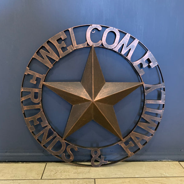 WELCOME FRIENDS FAMILY BARN METAL STAR WALL ART WESTERN HOME DECOR HANDMADE NEW