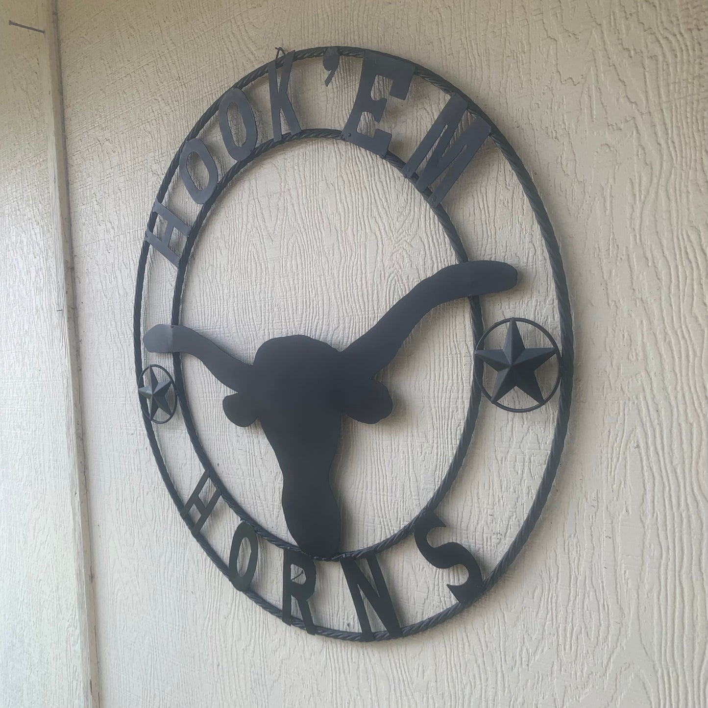 HOOKEM HORNS WITH LONE STAR TEXAS LONGHORNS HOOK EM BLACK METAL CUSTOM VINTAGE CRAFT WALL ART TEAM SIGN HANDMADE
