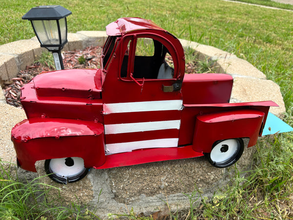 USA FLAG TRUCK 24" PICKUP PATRIOTIC TRUCK RED WHITE TAIL DOWN METAL GARDEN ART FIGURINE WESTERN HOME DECOR HANDMADE #EH12855