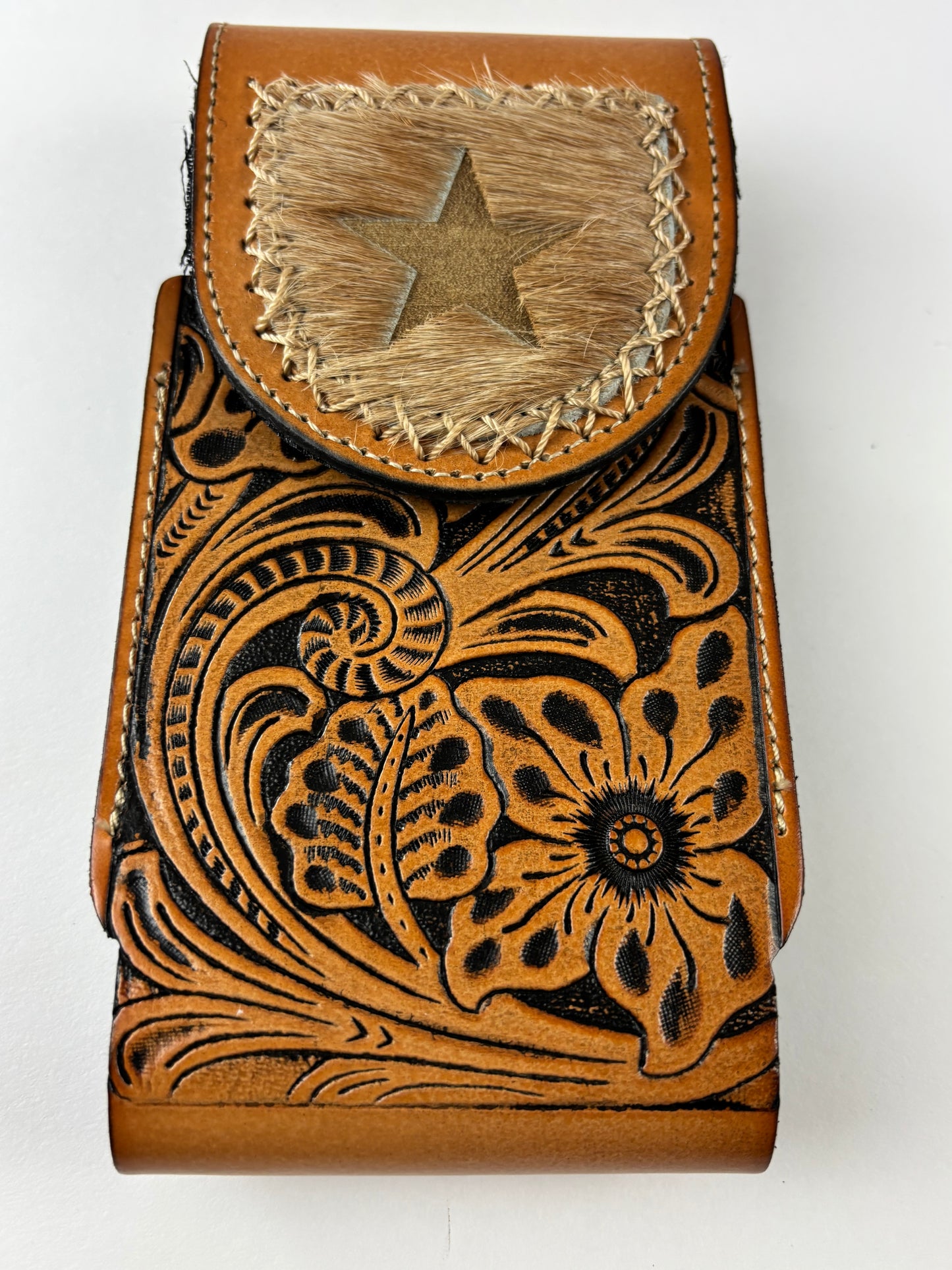 7" STAR LEATHER HOLSTER TAN BROWN STAR POUCH EXTRA LARGE  BELT LOOP CELL PHONE CASE UNIVERSAL OVERSIZE #EH13320