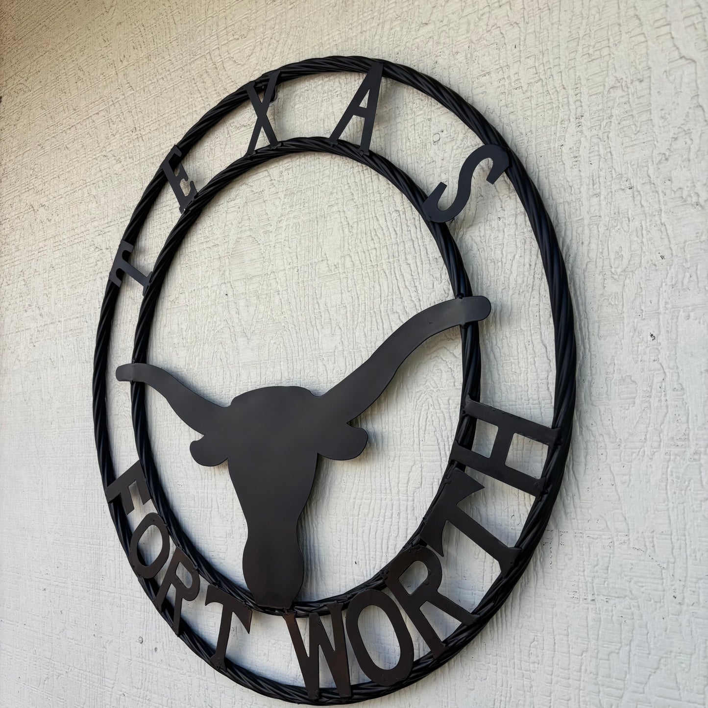 TEXAS FORT WORTH METAL SIGN LONGHORNS BLACK WESTERN HOME DECOR HANDMADE