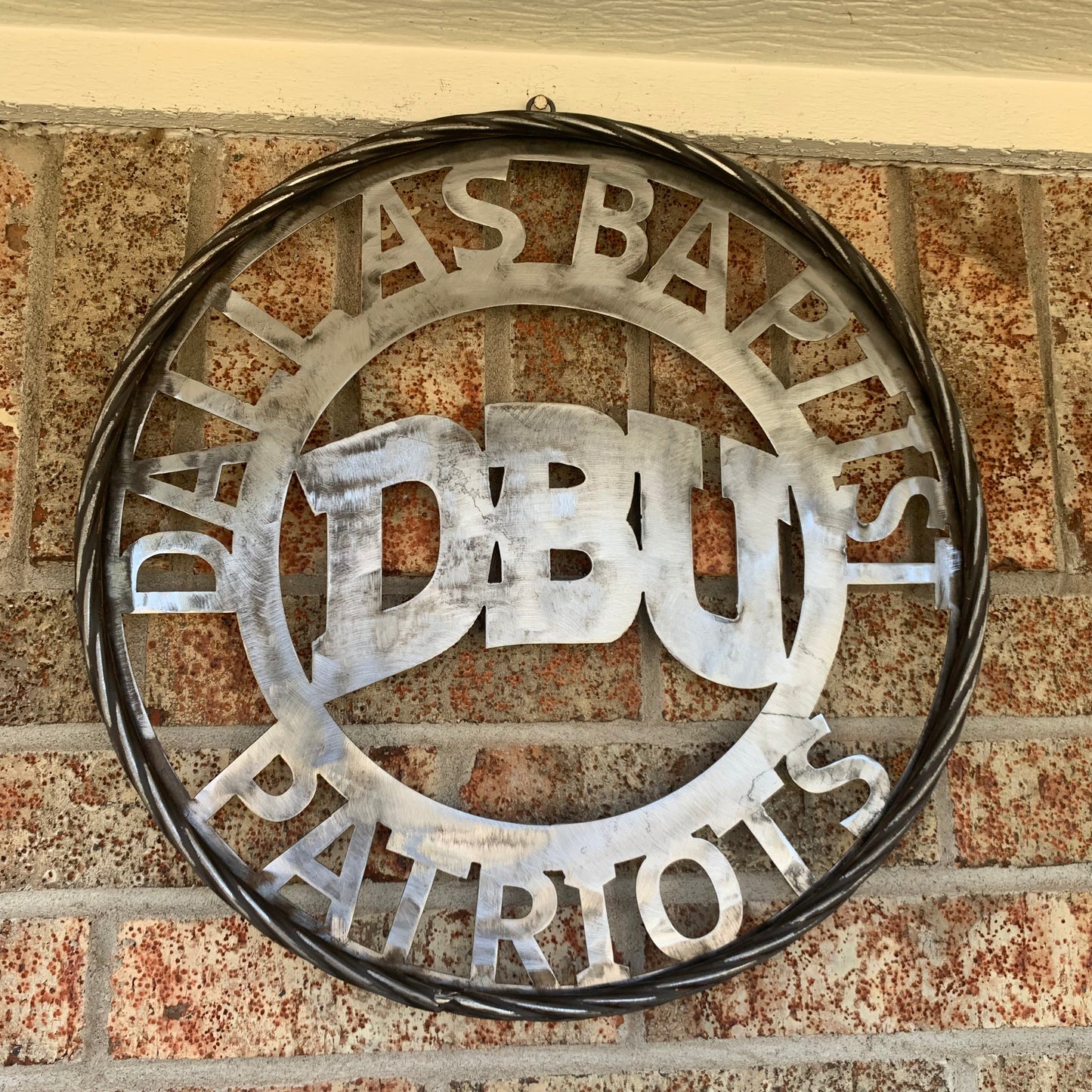 DBU DALLAS BAPTIST PATRIOTS CUSTOM RAW METAL NO PAINT VINTAGE METAL CRAFT SIGN TEAM WESTERN HOME DECOR HANDMADE