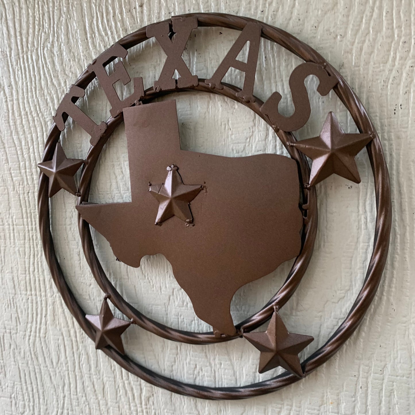 12" STATE OF TEXAS MAP RUSTIC BRONZE TWISTED RING METAL SIGN WESTERN HOME DECOR HANDMADE NEW