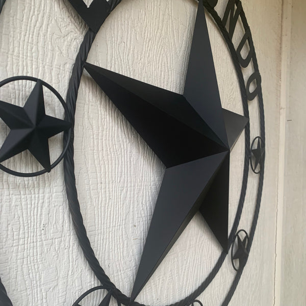 ELIZONDO STYLE CUSTOM NAME STAR BARN METAL STAR 3d TWISTED ROPE RING WESTERN HOME DECOR RUSTIC BLACK HANDMADE 24",32",36",50"