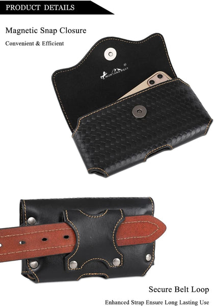 7" LONE STAR BLACK LEATHER POUCH HORIZONTAL EXTRA LARGE  BELT LOOP HOLSTER CELL PHONE CASE UNIVERSAL OVERSIZE #EH12952
