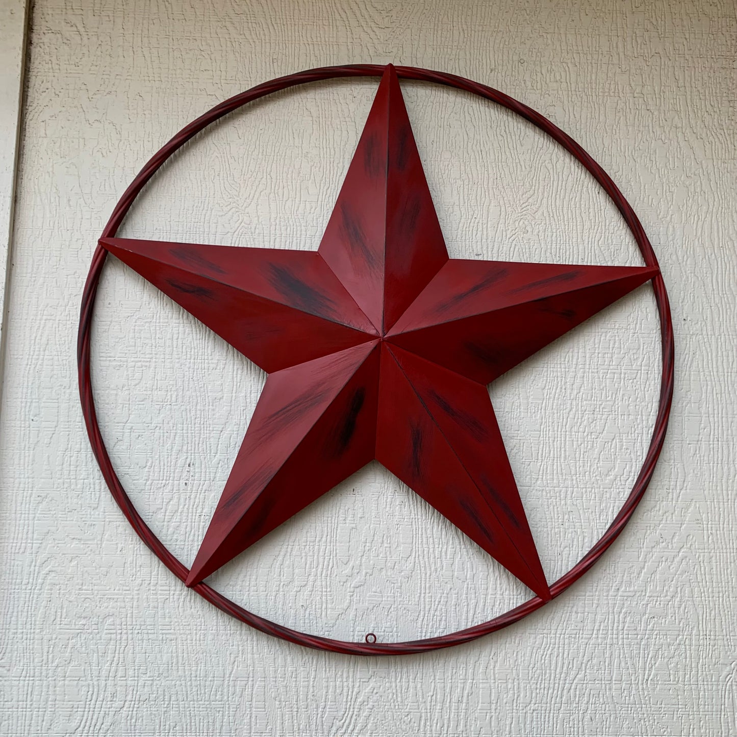 RED DISTRESSED STAR TWO TONE TEXTURE BARN STAR METAL LONESTAR TWISTED ROPE RING WESTERN HOME DECOR HANDMADE NEW #EH12958
